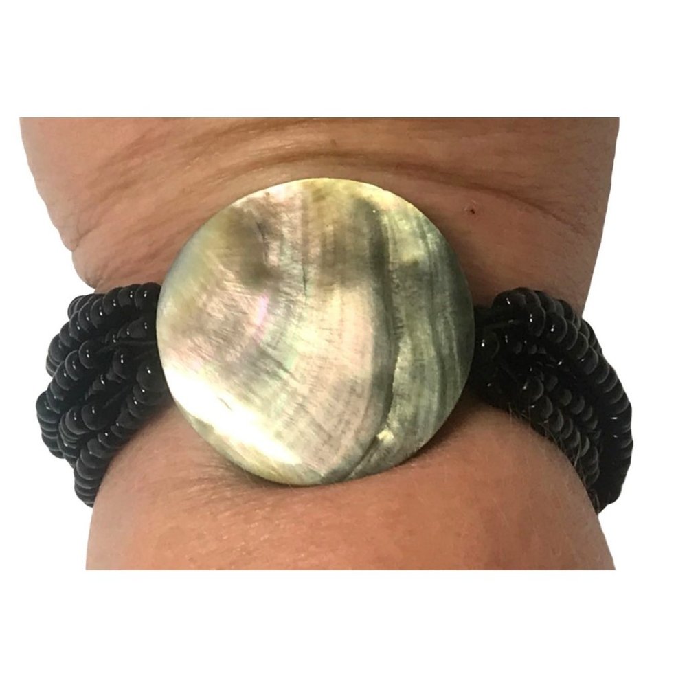 Chunky Handmade Abalone Disc Multi Strand Boho Stretch Bracelet Pony Beads